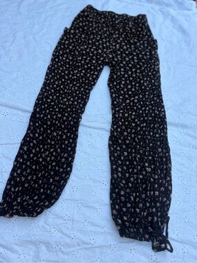 Willow Black Pants with Small Cream Floral Print